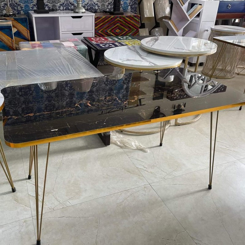 Black Marble Pattern with Golden Borders Center Table