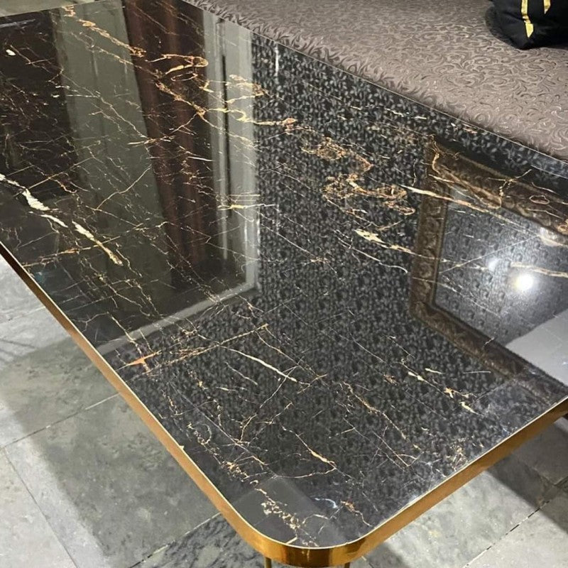 Black Marble Pattern with Golden Borders Center Table