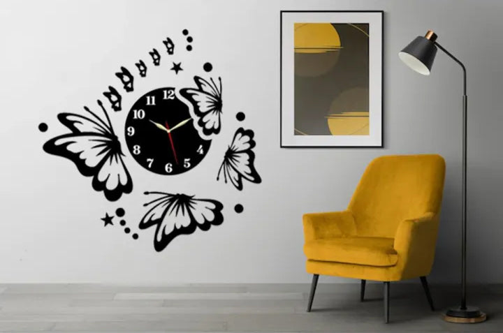 Flying Butterflies with Stars Wooden Wall Clock for Home and office - WC 106